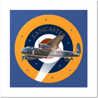 Lancaster Bomber in searchlight beam being strafed Posters and Art